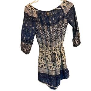 Hollister blue‎ floral boho off the shoulder romper